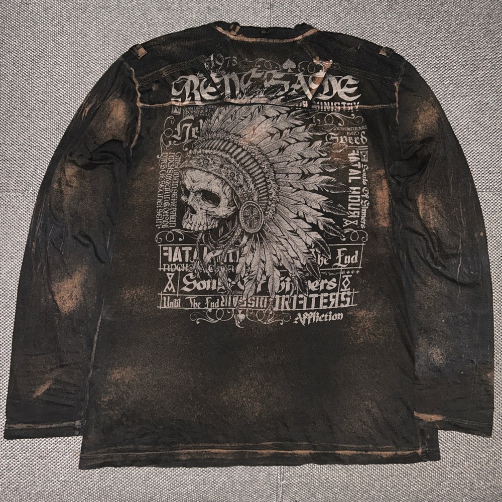 Rare Y2K Affliction Black Graphic Long Sleeve Grunge Shirt - Picture 1 of 6